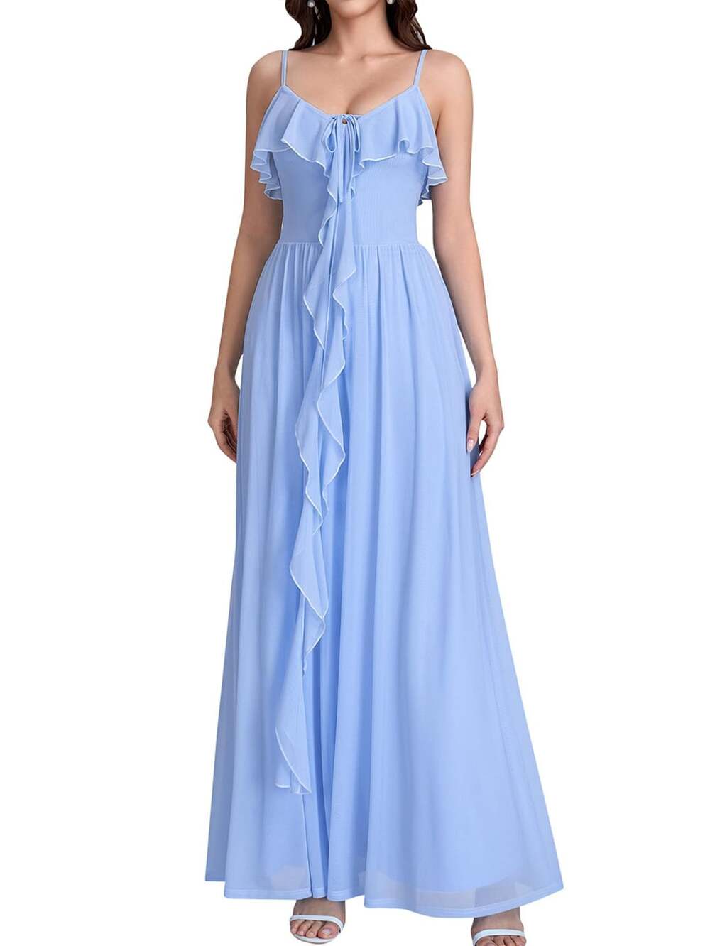 Ruffled Long Maxi Dress Light Blue